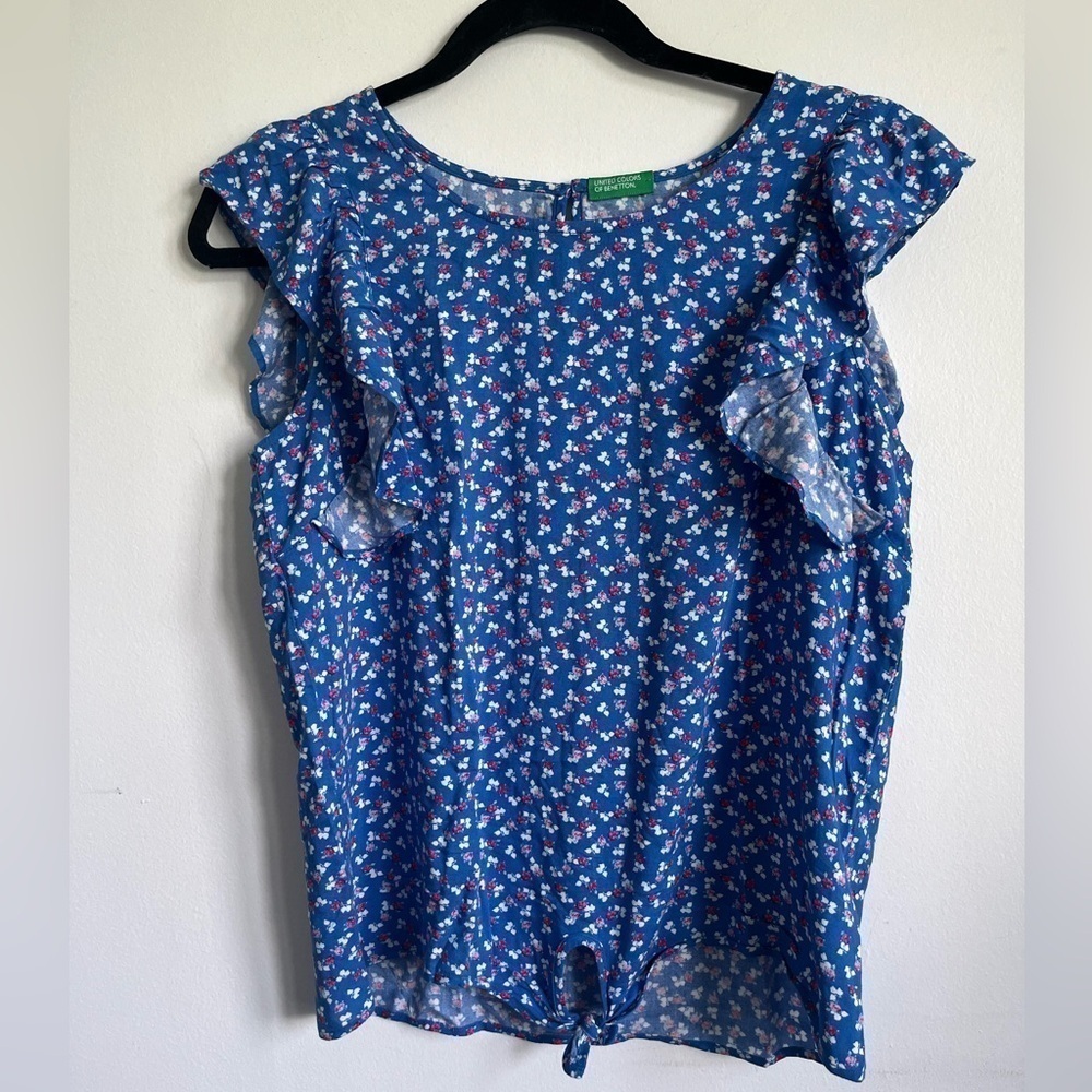 United Colors of Benetton Girls Frilly Floral Short Sleeve Blouse - 13 14 years